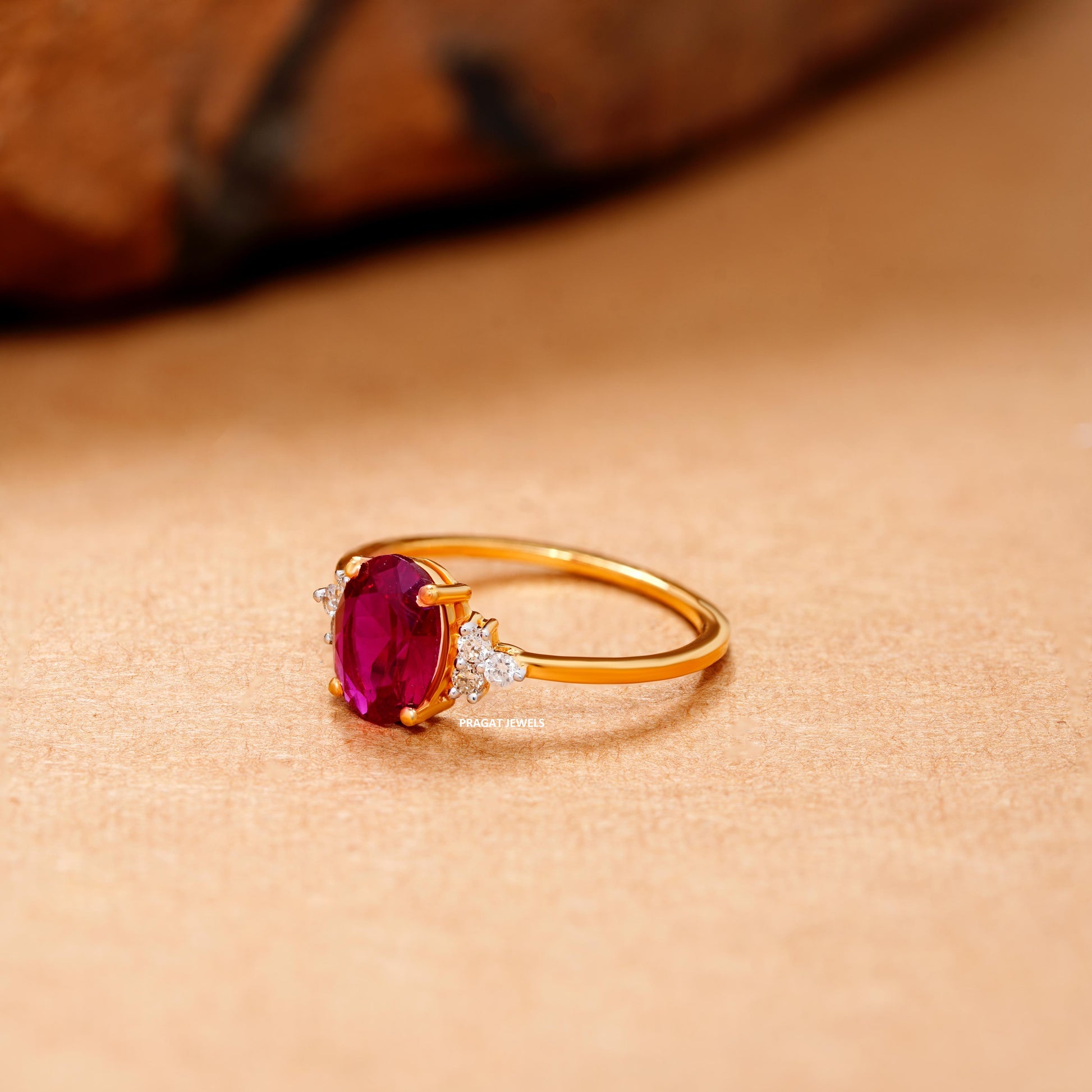 Pink Stone Solitaire Yellow Gold Brillant Cut Diamond Stud Ladie's Engagement Ring, Hand crafted with love - PRAGAT JEWELS
