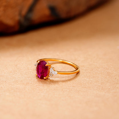 Pink Stone Solitaire Yellow Gold Brillant Cut Diamond Stud Ladie's Engagement Ring, Hand crafted with love - PRAGAT JEWELS