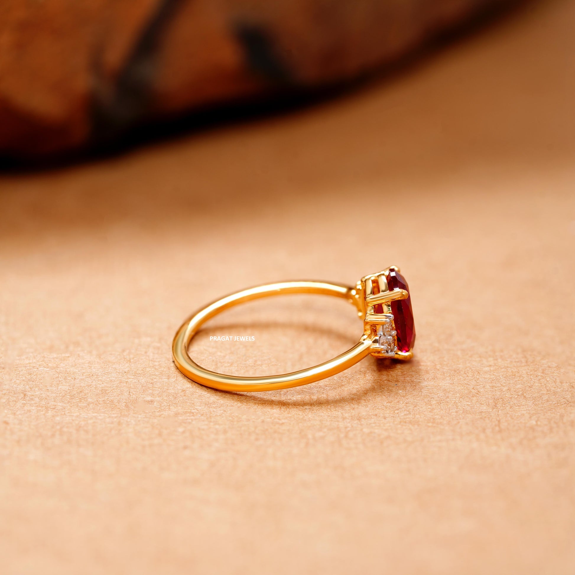 Pink Stone Solitaire Yellow Gold Brillant Cut Diamond Stud Ladie's Engagement Ring, Hand crafted with love - PRAGAT JEWELS