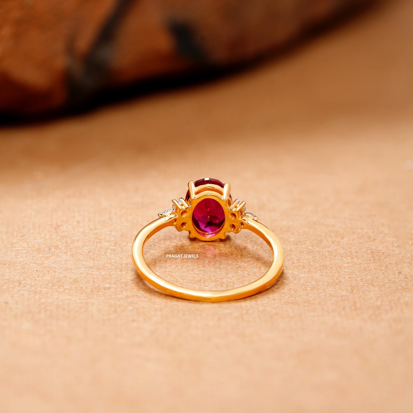 Pink Stone Solitaire Yellow Gold Brillant Cut Diamond Stud Ladie's Engagement Ring, Hand crafted with love - PRAGAT JEWELS