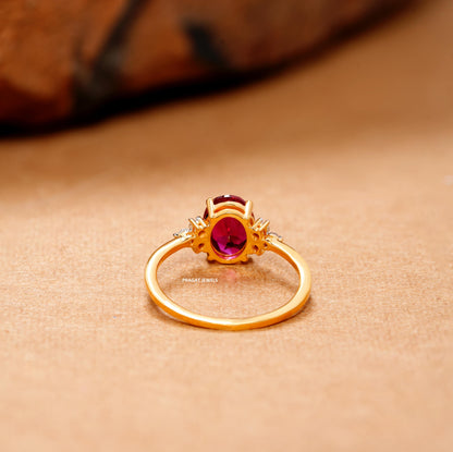 Pink Stone Solitaire Yellow Gold Brillant Cut Diamond Stud Ladie's Engagement Ring, Hand crafted with love - PRAGAT JEWELS