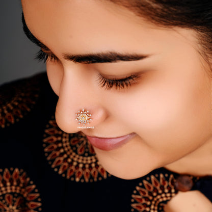 Stunning floral Diamond cocktail Nosepin for women Gift for The Percious One. - PRAGAT JEWELS