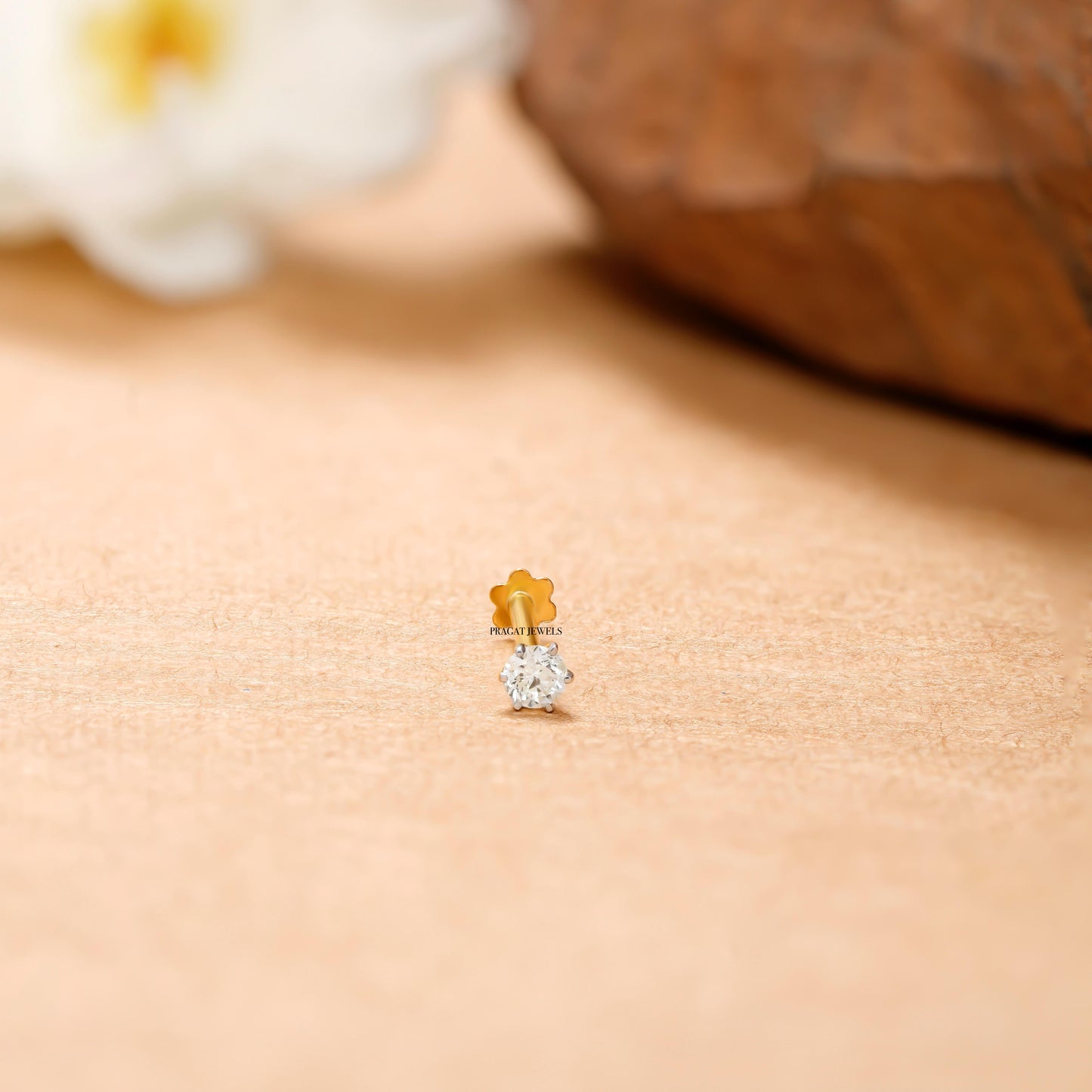 18kt Gold Single Diamond Nosepin/Nosestud/Andi Elegant Nose Jewelry for Women Gift For The Real Diamond Nosestud ,Conch ,lube,Rook , Buy diamond nosepin online - PRAGAT JEWELS