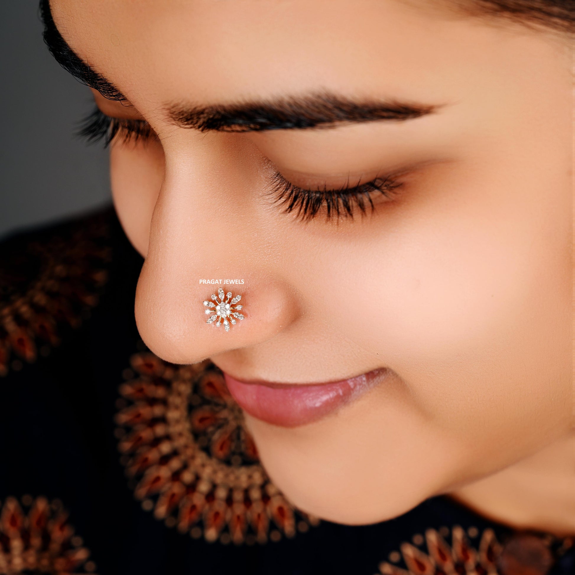 Traditional Nakfool Diamond Nosepin Solitaire Yellow Gold Brillant Cut Diamond Hand crafted with love - PRAGAT JEWELS