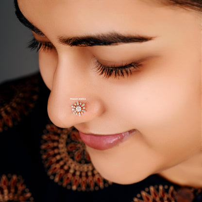 Traditional Nakfool Diamond Nosepin Solitaire Yellow Gold Brillant Cut Diamond Hand crafted with love - PRAGAT JEWELS