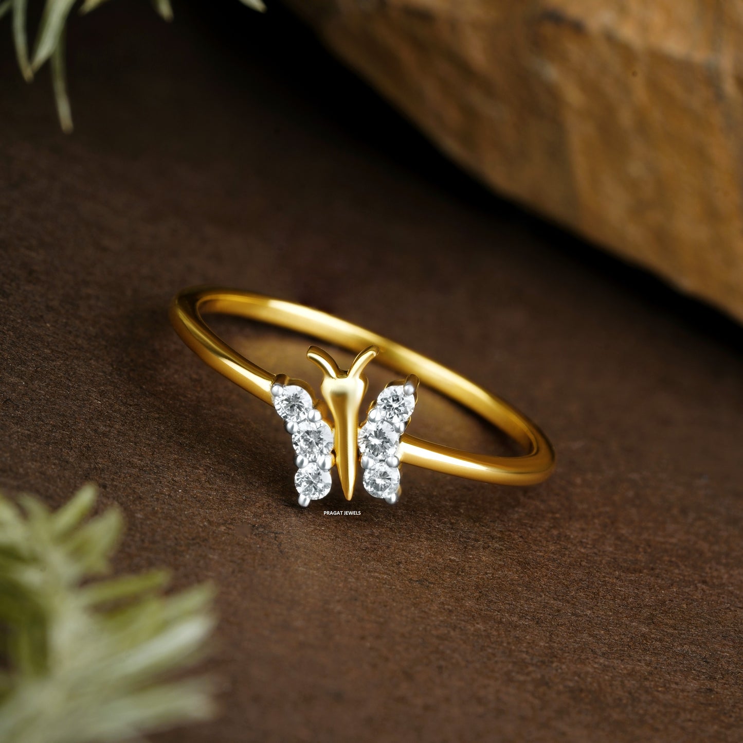 Twilight Butterfly 14KT Gold & Diamond Stud ring for women Gift for The Percious One. - PRAGAT JEWELS