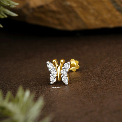 Twilight Butterfly Gold & Diamond Stud Nosepin  for women Gift for The Percious One.NP0801