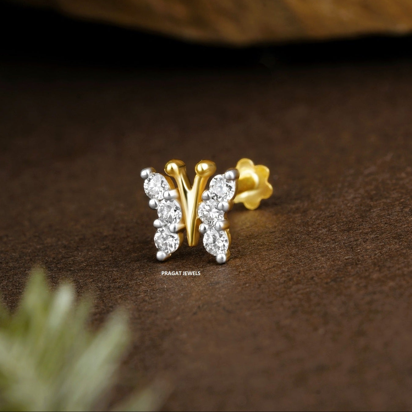Twilight Butterfly 18KT Gold & Diamond Stud Nosepin  for women Gift for The Percious One. - PRAGAT JEWELS