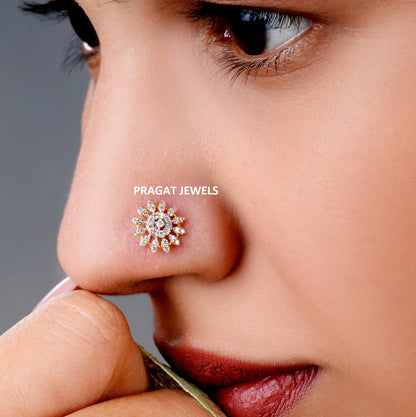 Stud Traditional Nose Stud Indian Nose pin Diamond Nose Piercing Unique Nose Stud 18K Yellow gold Nose Stud  Shape Nose Stud NP0670