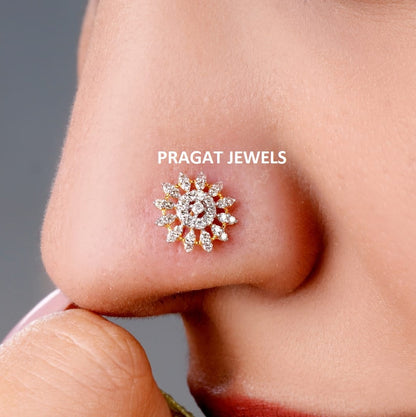 Stud Traditional Nose Stud Indian Nose pin Diamond Nose Piercing Unique Nose Stud 18K Yellow gold Nose Stud  Shape Nose Stud - PRAGAT JEWELS