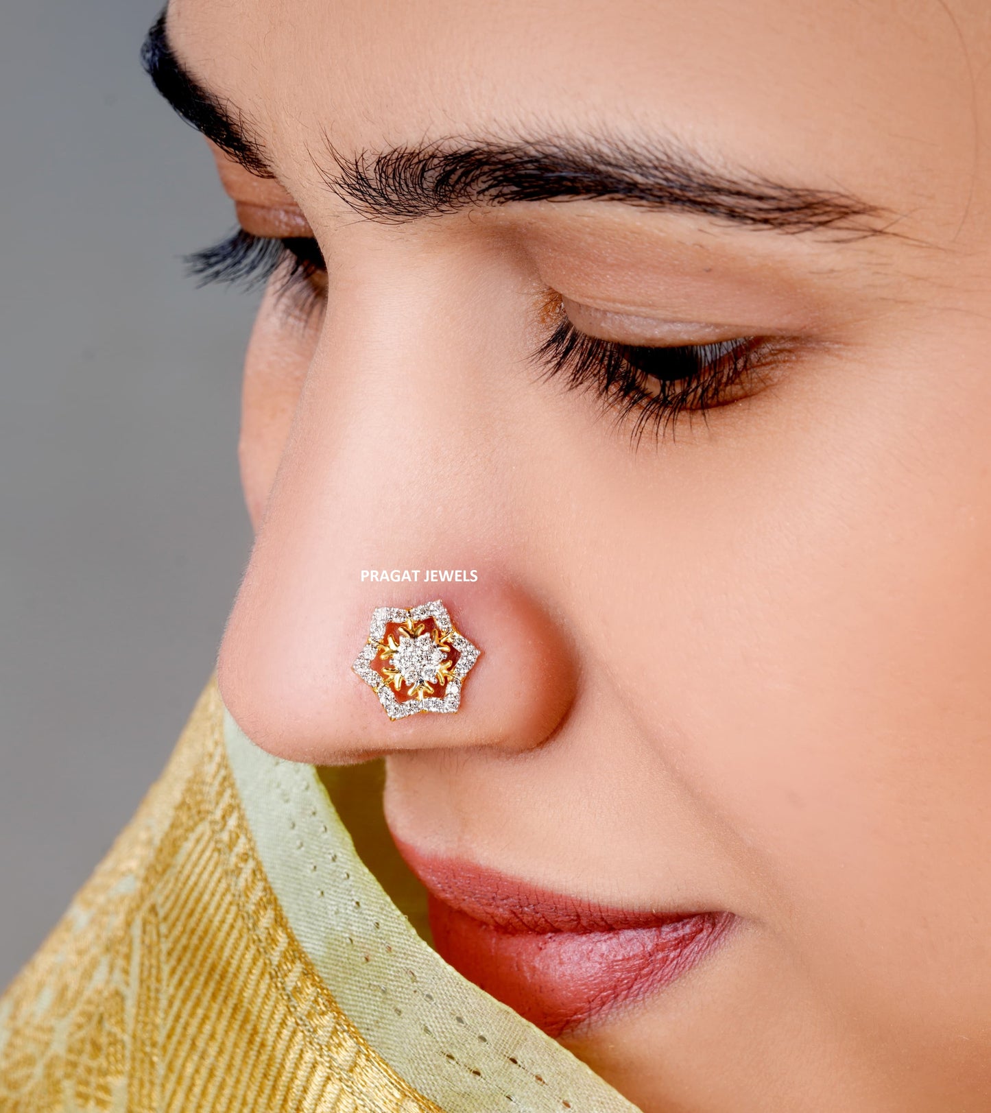 Diamond Stud  10mm medium size Cluster Nosepin A precious Gift for The Percious One.NP0976
