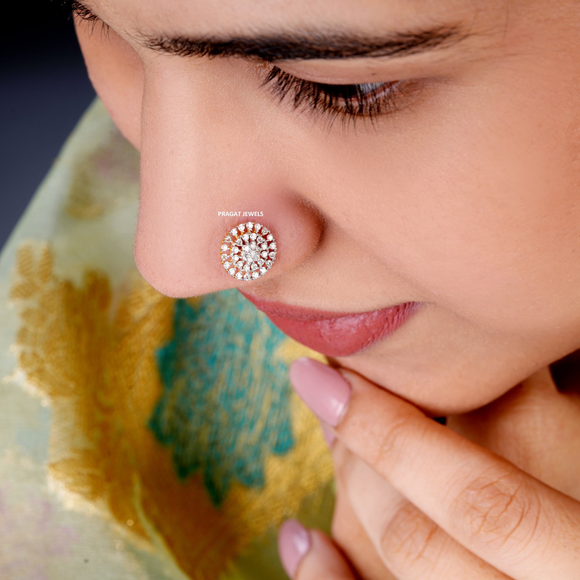 Diamond Stud  9.4mm medium size Cluster Nosepin A precious Gift for The Percious One. - PRAGAT JEWELS