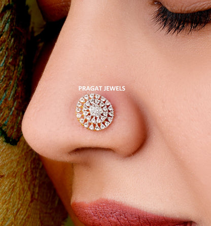 Diamond Stud  9.4mm medium size Cluster Nosepin A precious Gift for The Percious One. - PRAGAT JEWELS