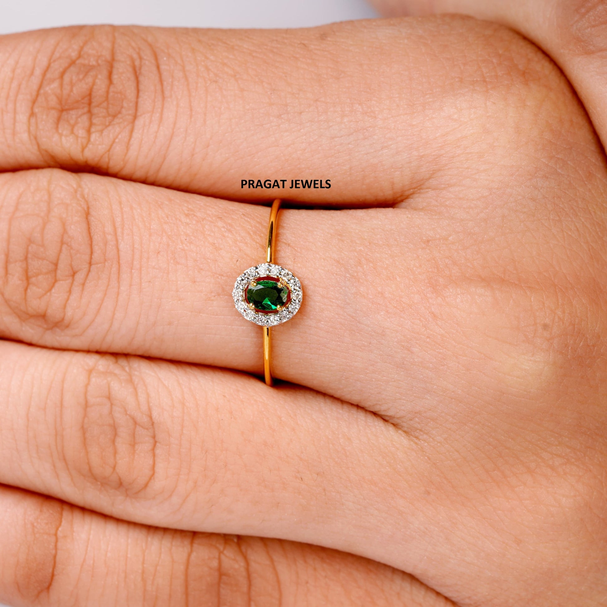 Ruby and green diamond cluster ring Yellow Gold Brillant Cut Diamond Stud Ladie's Engagement Ring, Hand crafted with love - PRAGAT JEWELS