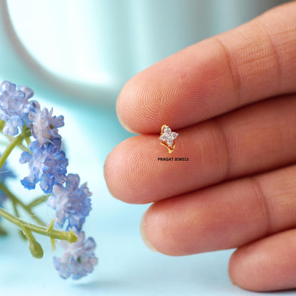 Solitaire Yellow Gold 4 Natural Diamonds Stud Ladie's Engagement nosepin - PRAGAT JEWELS