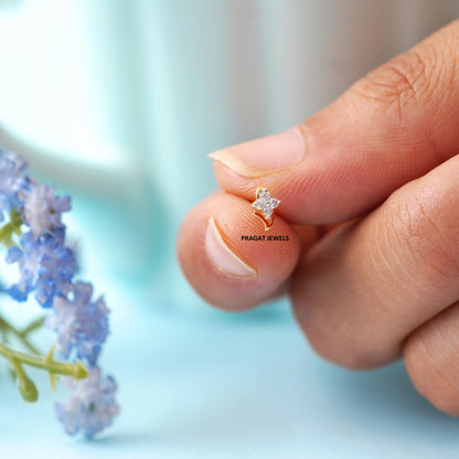Solitaire Yellow Gold 4 Natural Diamonds Stud Ladie's Engagement nosepin - PRAGAT JEWELS