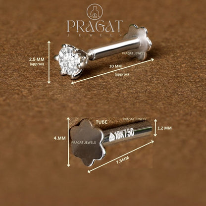 White Gold Single Diamond Nosepin/Andi Elegant Nose Jewelry for Women Gift  For The Real Diamond Nosestud ,