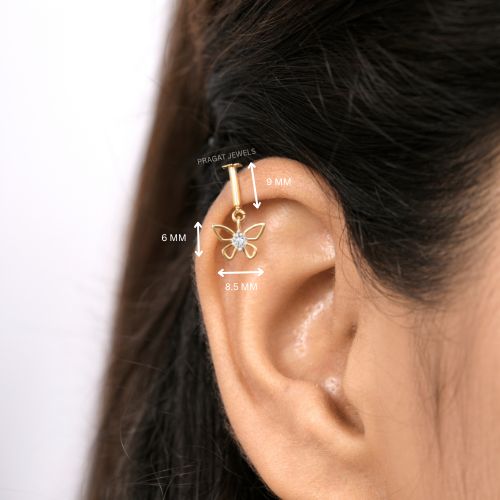 Butterfly Helix Bugadi Piercing 18K Gold Diamond Bugadi NP1164