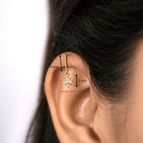 "18K Gold Diamond Helix Bugadi | Round Cluster Diamond  Earrings| Dainty  Earrings Jewelry for Women |NP0070