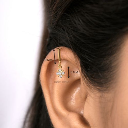 "18K Gold Diamond Helix Bugadi | Round Cluster Diamond  Earrings| Dainty  Earrings Jewelry for Women |NP0070