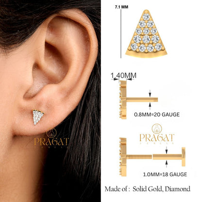 Solid Gold Diamond pizza Stud Earring  Minimalist Cartilage Helix Lobe Piercing Gift for Her NP1234