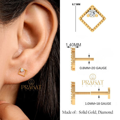 Solid Yellow Gold Dangle Hoops Earring, Minimalist Fine Jewelry, Dainty Drop Earring Gift NP1255
