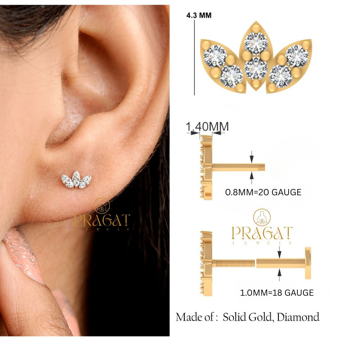 Solid Gold Stud - Flower Stud Earring - Minimalist stud earrings - Solid Gold Earring NP1218