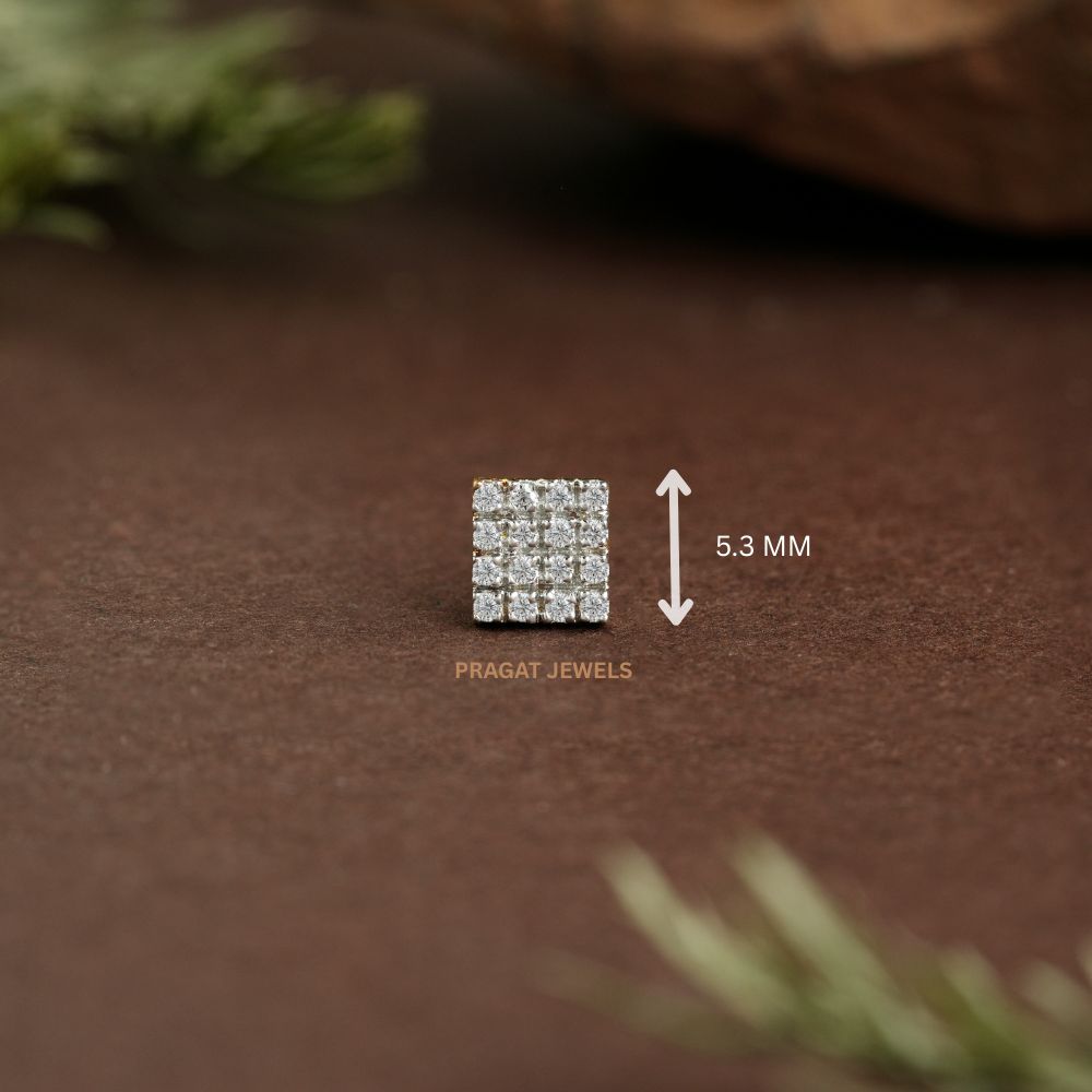 Golden Grid Diamond Nosepin/Mens earring Royal Square Gold Nose Stud/Luxe Diamond Tile Nosepin/NP0769