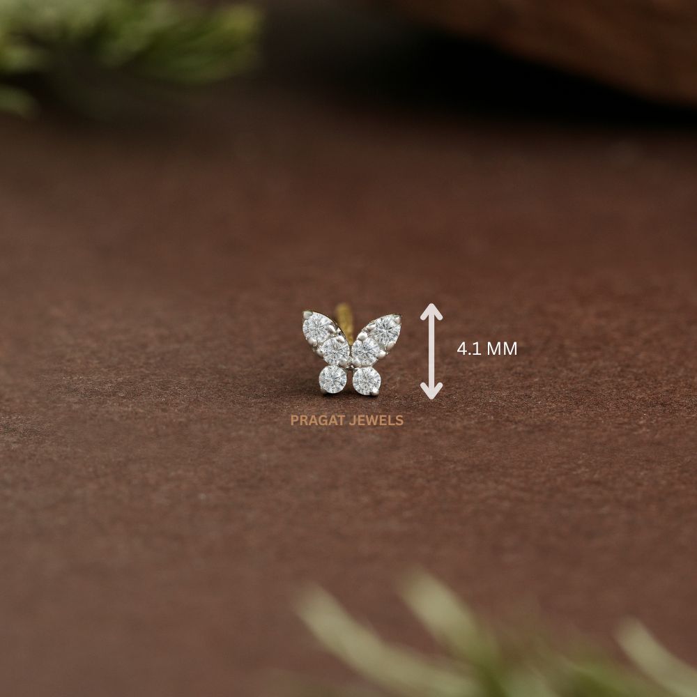 Golden Butterfly Diamond Nosepin/Flutter Glow Gold Nose Stud/Butterfly Spark Nosepin/NP1174