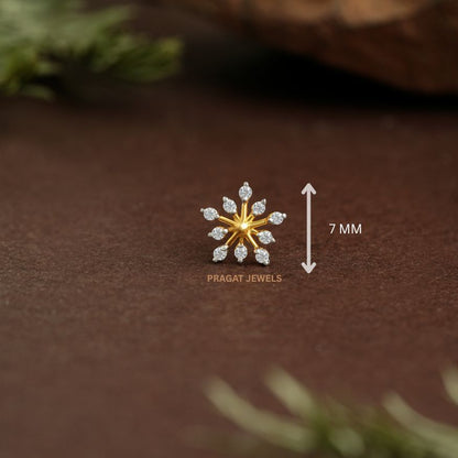 Golden Snowflake Nose Pin/Diamond Sunburst Nose Pin/Celestial Bloom Gold Nose Pin/NP0795