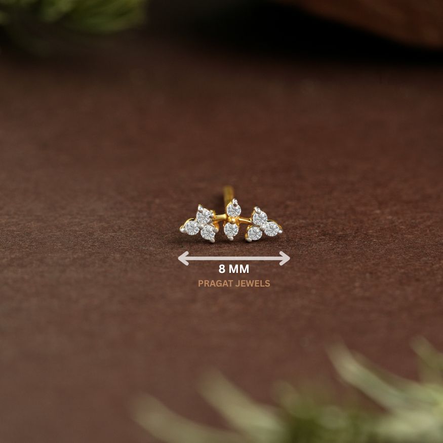 Golden Vine Diamond Nose Pin/Floral Curve Gold Nose Stud/Diamond Leaflet Nose Pin/NP1281