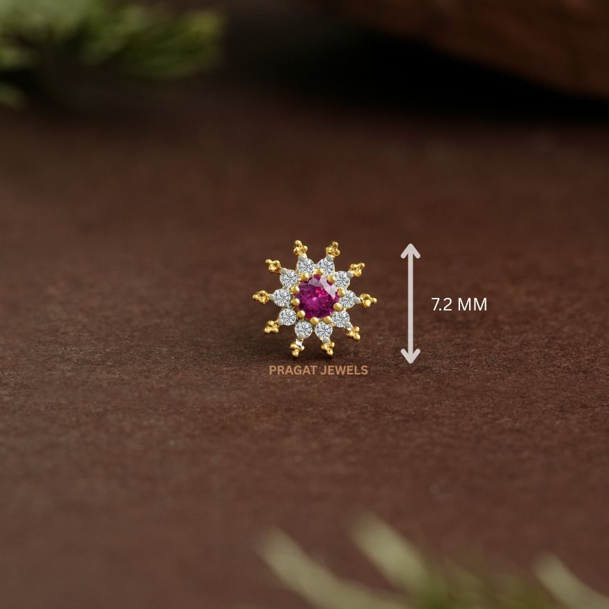Ruby Bloom Nose Pin/Scarlet Starburst Nose Pin/Gulnaar Diamond Nose Pin/NP0854