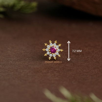 Ruby Bloom Nose Pin/Scarlet Starburst Nose Pin/Gulnaar Diamond Nose Pin/NP0854