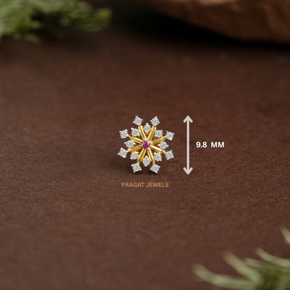 Ruby &  Diamond Sunburst Gold Nose Pin/Scarlet Bloom Diamond Nose Pin/Royal Ruby&Diamond  Star Gold Nose Pin/NP1356
