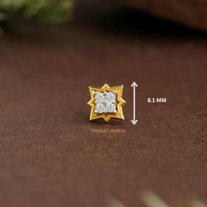 Golden Star Diamond Nose Pin/Celestial Spark Gold Nose Stud/Diamond Starburst Gold Nosepin/NP0852