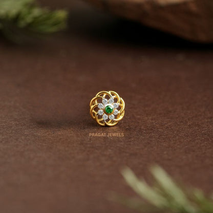 Ruby and green diamond cluster NosePin/“Golden Daisy Charm” Gold Nose Pin/“Floral Twinkle” Gold Nose Pin/NP0894