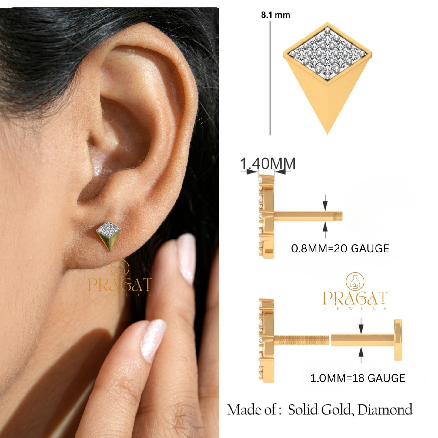 Geometric Luxe Gold Earrings/Diamond Kite Stud Earrings/Modern Edge Gold Studs/NP1313