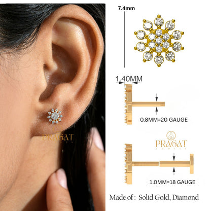 Sunburst Diamond Gold Earrings/Celestial Bloom Studs/Radiant Star Gold Earrings/NP0708