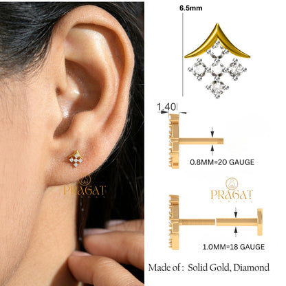 Diamond Clover Gold Studs/Royal Spark Grid Earrings/Golden Charm Diamond Studs/NP0984