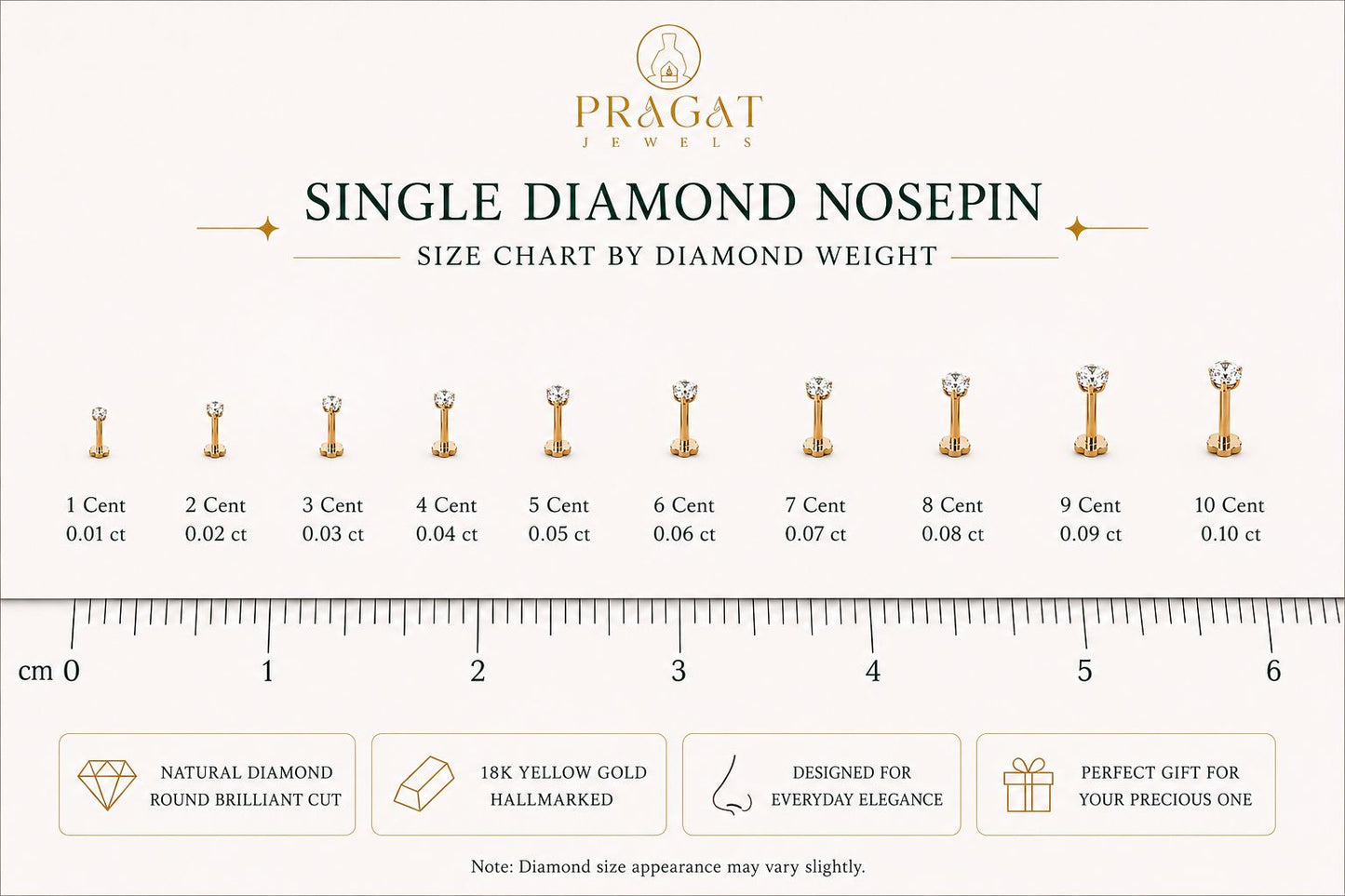 Gold Single Diamond Nosepin/Nosestud/Andi Elegant Nose Jewelry for Women Gift For The Real Diamond Nosestud ,