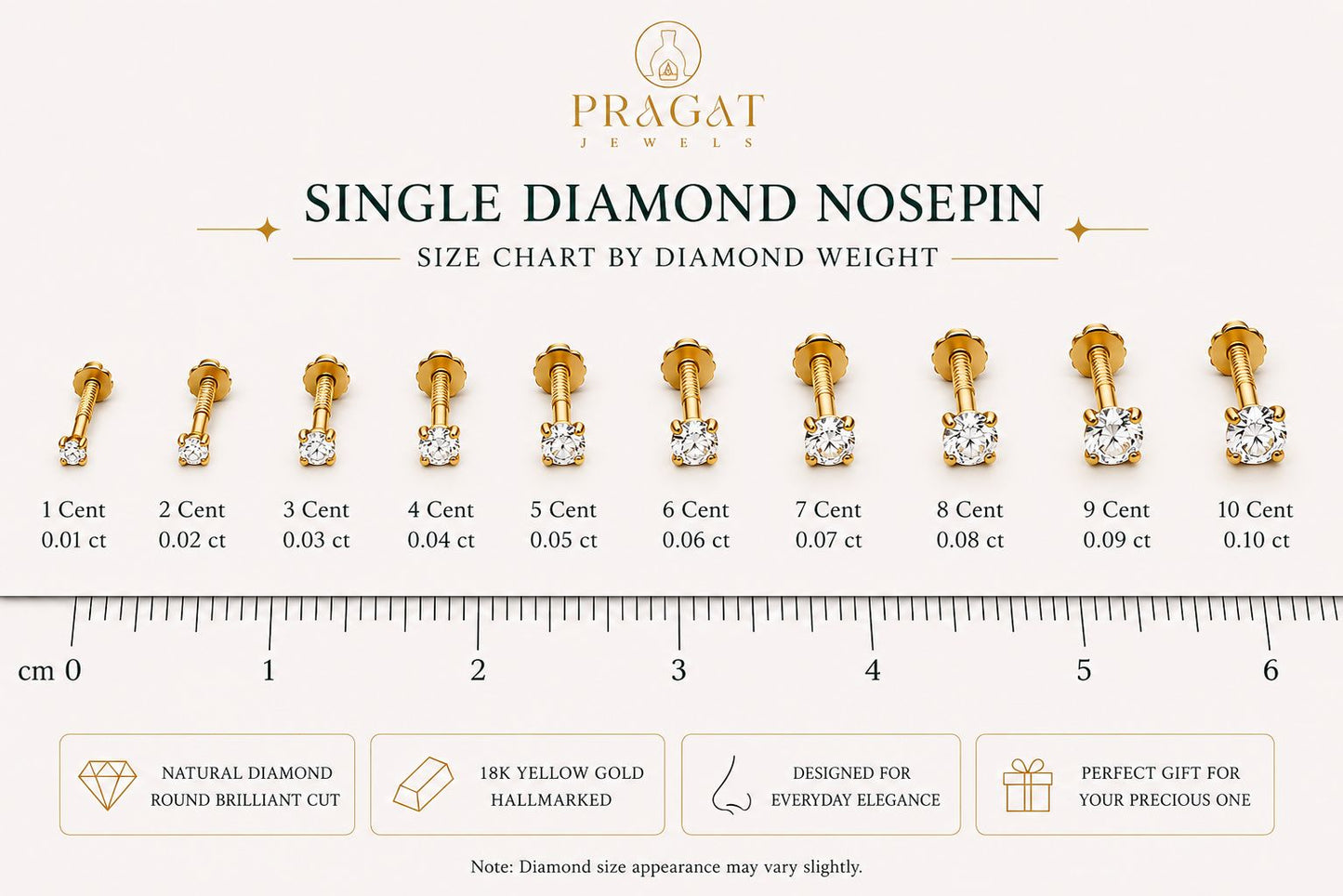 Gold Single Diamond Nosepin/Nosestud/Andi Elegant Nose Jewelry for Women Gift For The Real Diamond Nosestud ,