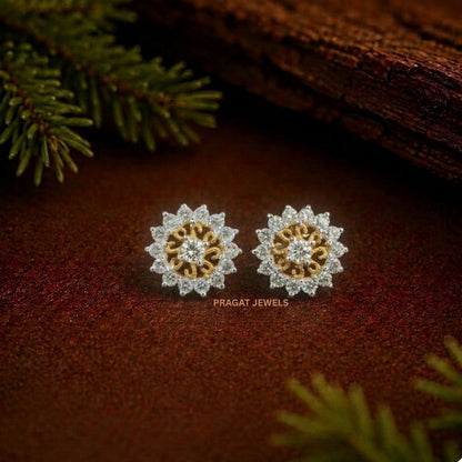 Radiant Bloom Diamond Gold Earrings/Sunflare Floral Stud Earrings/Royal Daisy Gold Studs/NP0519