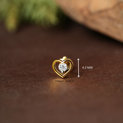 Golden Heart Spark Nose Pin/Heart Glow Gold Nose Pin/Eternal Heart Diamond Nose Pin/NP0866