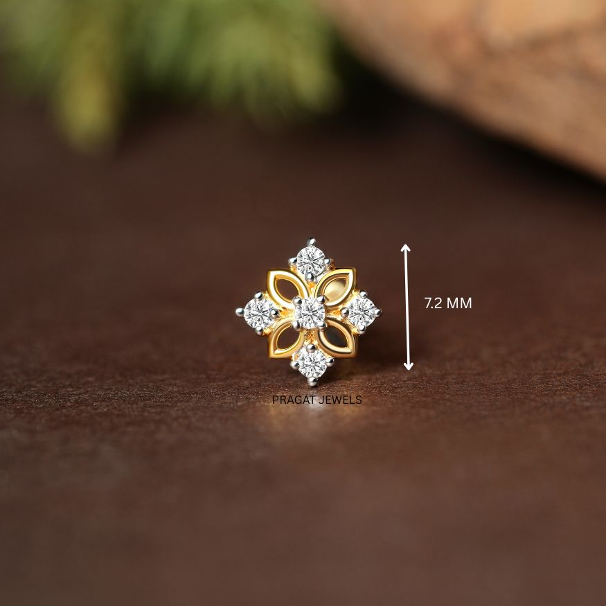Bloom Spark Gold Nose Pin/Diamond Blossom Nose Pin/Floral Grace Gold Nose Pin/NP1388