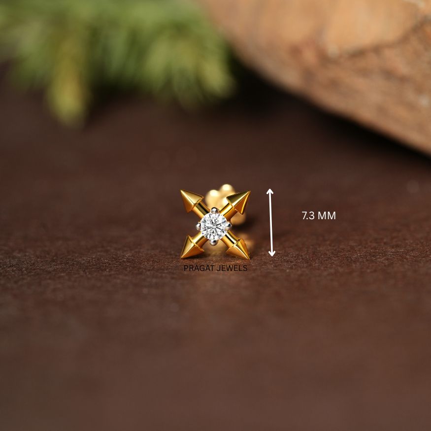 Arrow Spark Gold Stud Earrings/Cross Arrow Diamond Stud Earrings/Golden Compass Stud Earrings/NP1392