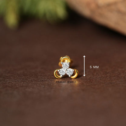 Trinity Spark Gold Nose Pin/Tri Bloom Diamond Nose Pin/Golden Trinity Nose Pin/NP0689