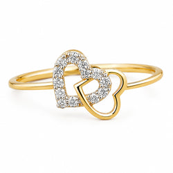 "9K Gold  Double Heart Ring | Dainty Promise Ring | Valentine's Day Gift for Her | Stackable Heart Jewelry"LR10641