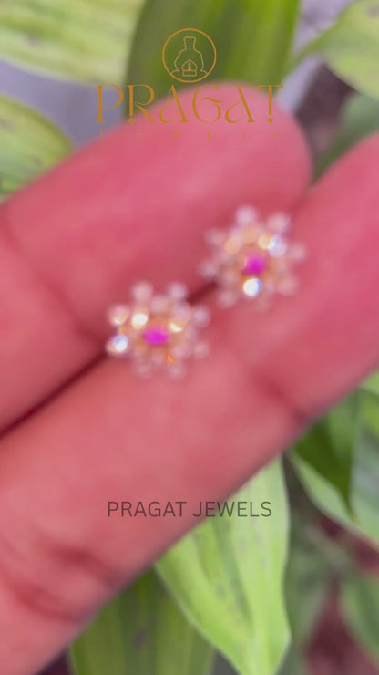 Ruby &  Diamond Sunburst Gold Nose Pin/Scarlet Bloom Diamond Nose Pin/Royal Ruby&Diamond  Star Gold Nose Pin/NP1356